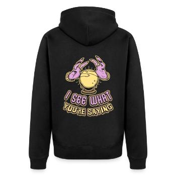 Wahrsager, Clairvoyance, Okkultismus, Hände Spruch - Unisex Premium Bio Zip Hoodie - Schwarz - Hinten - Nico (187cm)