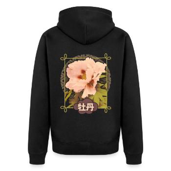 Vintage-Pfingstrose, Japanische-Rose, Vintage-Rose - Unisex Premium Bio Zip Hoodie - Schwarz - Hinten - Nico (187cm)