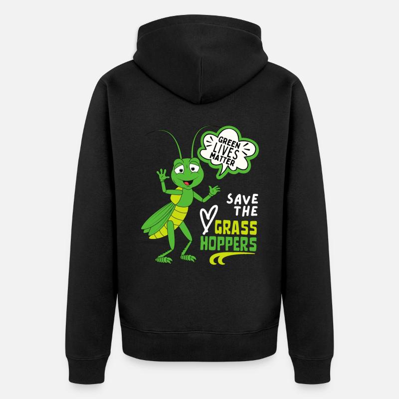 Comic Grashüpfer, lustiger Spruch Heuschrecke - Unisex Premium Bio Zip Hoodie - Schwarz