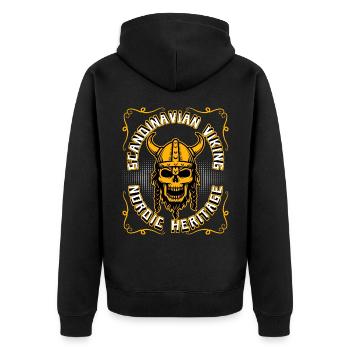 Wikinger-Krieger Skandinavien Wikinger-Totenkopf - Unisex Premium Bio Zip Hoodie - Schwarz - Hinten - Nico (187cm)