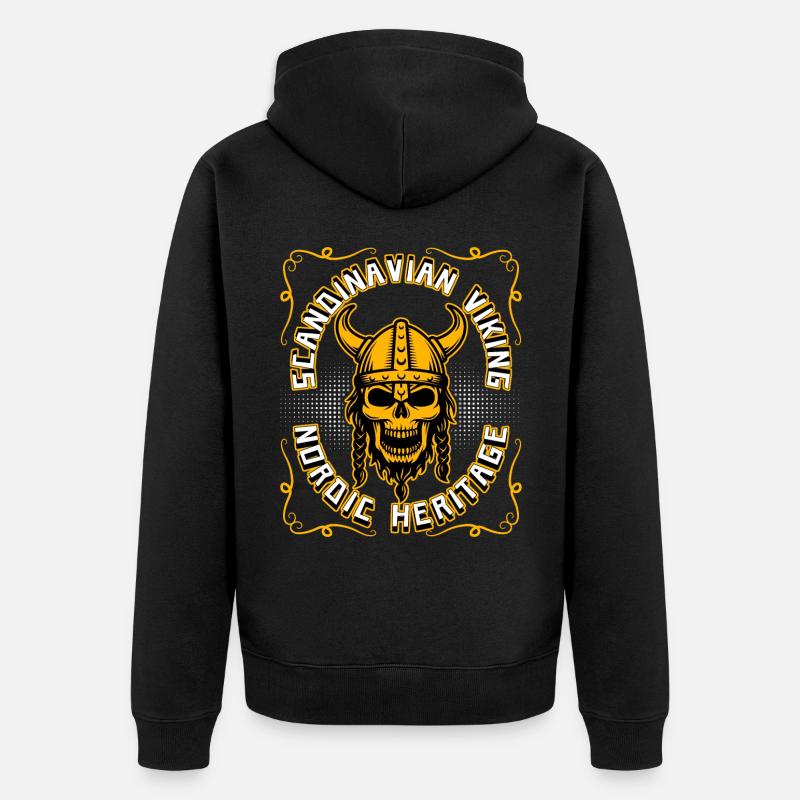 Guerriers vikings Scandinavie Crâne viking - Veste à capuche bio Premium Unisexe - noir