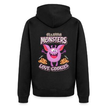 Funny monsters, crumb monsters, cookies, sayings - Unisex Premium Organic Zip Hoodie - black - Back - Nico (187cm)