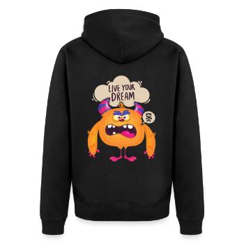 Lustiges-Monster, Live-Your-Dream Motivationsspruc - Unisex Premium Bio Zip Hoodie - Schwarz - Hinten - Nico (187cm)