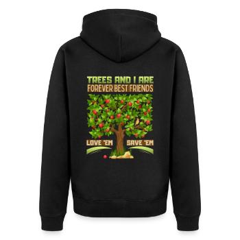 Apple tree illustration, nature conservation, saying - Unisex Premium Organic Zip Hoodie - black - Back - Nico (187cm)
