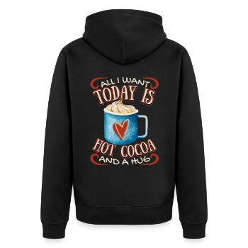 Heisser Kakao, lustiger Spruch, Gefühle, Umarmung - Unisex Premium Bio Zip Hoodie - Schwarz - Hinten - Nico (187cm)