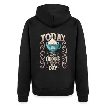 Heisse Schokolade, lustiger Spruch, Typografie - Unisex Premium Bio Zip Hoodie - Schwarz - Hinten - Nico (187cm)