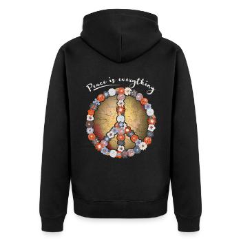 Frieden-Symbol, Friedenszeichen, Peace-Sign Blumen - Unisex Premium Bio Zip Hoodie - Schwarz - Hinten - Nico (187cm)