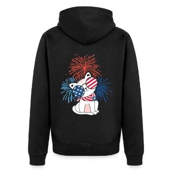 Cat, America, 4th July, USA Flag USA Fireworks - Unisex Premium Organic Zip Hoodie - black - Back - Nico (187cm)