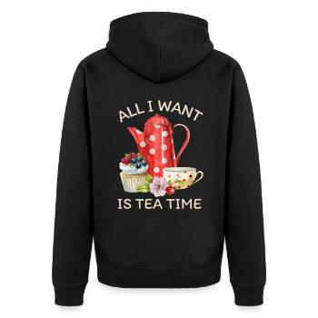 Tea drinker, tea with teapot and cupcake - Unisex Premium Organic Zip Hoodie - black - Back - Nico (187cm)