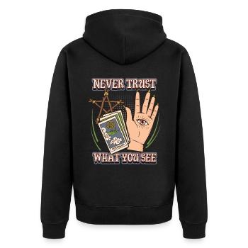 Wahrsagung Okkultismus Handlesen, Palmistry Spruch - Unisex Premium Bio Zip Hoodie - Schwarz - Hinten - Nico (187cm)