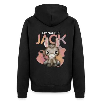 Esel, Jack-Donkey, lustiger Spruch My-Name-Is-Jack - Unisex Premium Bio Zip Hoodie - Schwarz - Hinten - Nico (187cm)
