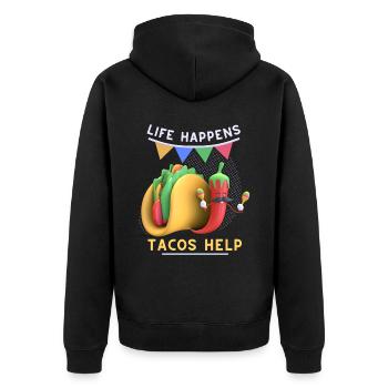 Lustiger Mexikanischer Taco, Pepperoni 3D Tacos - Unisex Premium Bio Zip Hoodie - Schwarz - Hinten - Nico (187cm)