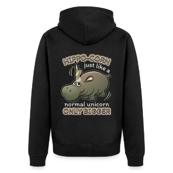 Nilpferd, Flusspferd, Spruch, Einhorn-Unicorn - Unisex Premium Bio Zip Hoodie - Schwarz - Hinten - Nico (187cm)
