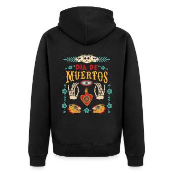 Dia-de-Muertos, Mexiko, Sugar-Skull, Skelett Hände - Unisex Premium Bio Zip Hoodie - Schwarz - Hinten - Nico (187cm)