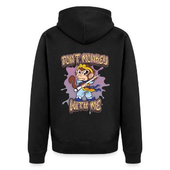 Affe, Cartoon-Affe, Ninja-Affe, lustiger Spruch - Unisex Premium Bio Zip Hoodie - Schwarz - Hinten - Nico (187cm)
