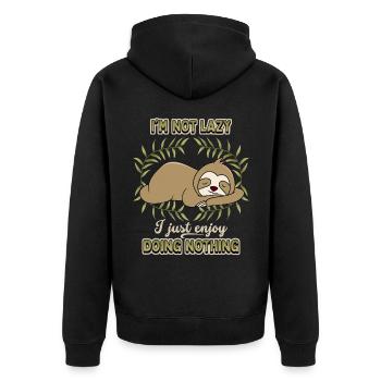 Sloth, Sloth, funny saying, I'm-Not-Lazy - Unisex Premium Organic Zip Hoodie - black - Back - Nico (187cm)