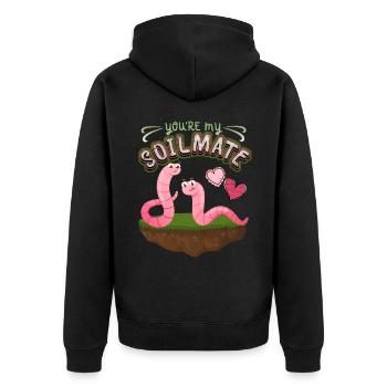 Regenwurm lustige Würmer Spruch You're My Soilmate - Unisex Premium Bio Zip Hoodie - Schwarz - Hinten - Nico (187cm)