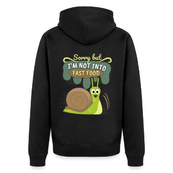 Lustige Schnecke, Fastfood Slowfood Spruch Comic - Unisex Premium Bio Zip Hoodie - Schwarz - Hinten - Nico (187cm)