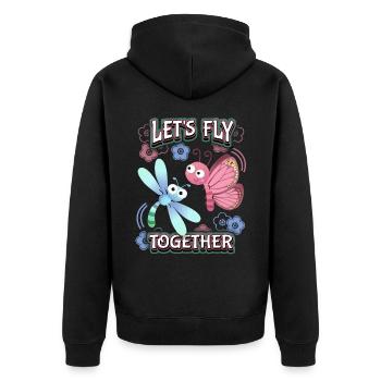 Dessin animé papillon, Saint-Valentin, amour amour - Veste à capuche bio Premium Unisexe - noir - Dos - Nico (187cm)