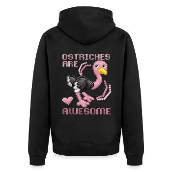 Strauß, Vogel Strauß lustiger Spruch Pixel-Strauss - Unisex Premium Bio Zip Hoodie - Schwarz - Hinten - Nico (187cm)