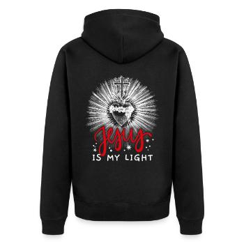 Jesus Christ, vintage heart, crown of thorns, saying - Unisex Premium Organic Zip Hoodie - black - Back - Nico (187cm)