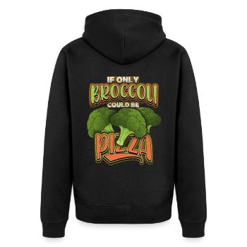 Brokkoli, lustiger Spruch, Witz, Pizza-Witz - Unisex Premium Bio Zip Hoodie - Schwarz - Hinten - Nico (187cm)