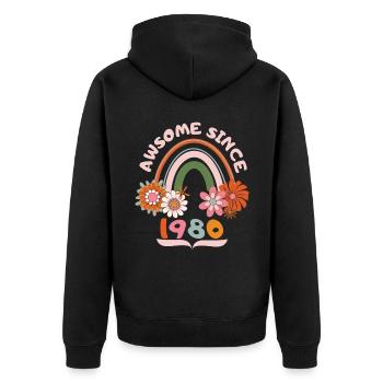 Retro style birthday, born 1980 vintage saying - Unisex Premium Organic Zip Hoodie - black - Back - Nico (187cm)