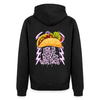 Tacos disant que la vie est meilleure avec des tacos style grunge - Veste à capuche bio Premium Unisexe - noir - Dos - Nico (187cm)