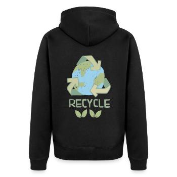 Recycle Recycling Handgemaltes Design Umweltschutz - Unisex Premium Bio Zip Hoodie - Schwarz - Hinten - Nico (187cm)