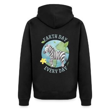 Earth Day Every Day, Spruch mit Zebra Umweltschutz - Unisex Premium Bio Zip Hoodie - Schwarz - Hinten - Nico (187cm)