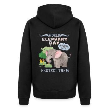 Rette die Elefanten, Tag des Elefanten, Elefant - Unisex Premium Bio Zip Hoodie - Schwarz - Hinten - Nico (187cm)