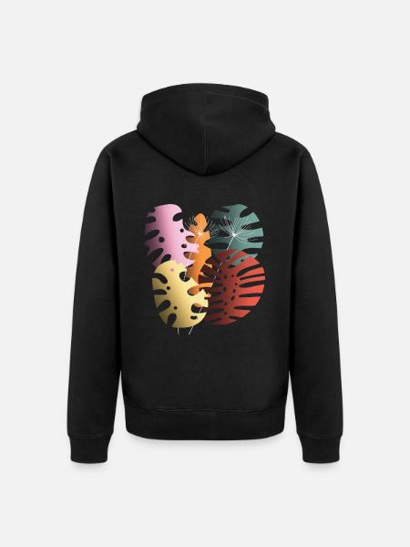 Monstera-Blätter Boho-Design Boho-Monstera - Unisex Premium Bio Zip Hoodie - Schwarz