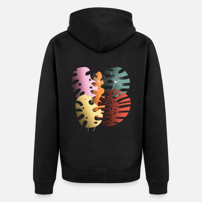 Monstera-Blätter Boho-Design Boho-Monstera - Unisex Premium Bio Zip Hoodie - Schwarz