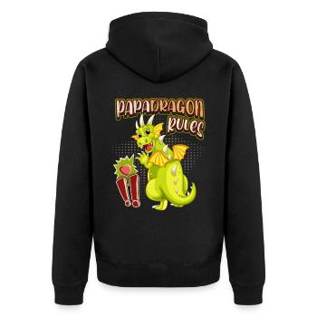 Papa-Drache, Papadragon, lustiger Vatertag Spruch - Unisex Premium Bio Zip Hoodie - Schwarz - Hinten - Nico (187cm)