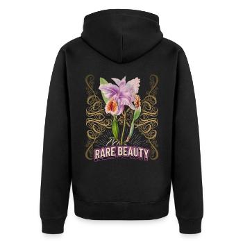 Vintage Orchidee botanische Illustration Spruch - Unisex Premium Bio Zip Hoodie - Schwarz - Hinten - Nico (187cm)
