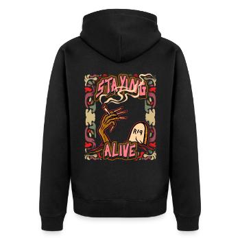 Zombie Joint, Tombstone, Funny Cannabis Saying - Unisex Premium Organic Zip Hoodie - black - Back - Nico (187cm)