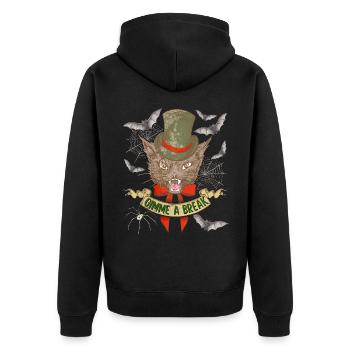 Halloween cat with spider and bat, saying - Unisex Premium Organic Zip Hoodie - black - Back - Nico (187cm)