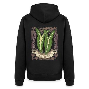 Calladium Lemaireanum vintage botanische Blätter - Unisex Premium Bio Zip Hoodie - Schwarz - Hinten - Nico (187cm)