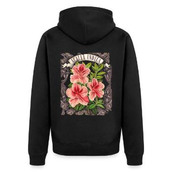 Vintage Blumen Azalee, botanische Azalee Indica - Unisex Premium Bio Zip Hoodie - Schwarz - Hinten - Nico (187cm)