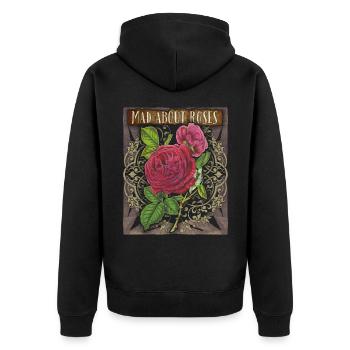 Vintage Rosen, Rosenmotiv, Viktorianische Rose - Unisex Premium Bio Zip Hoodie - Schwarz - Hinten - Nico (187cm)