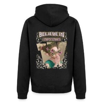 Waldfee, Woodnymph, Fairycore, Elfe Spruch - Unisex Premium Bio Zip Hoodie - Schwarz - Hinten - Nico (187cm)