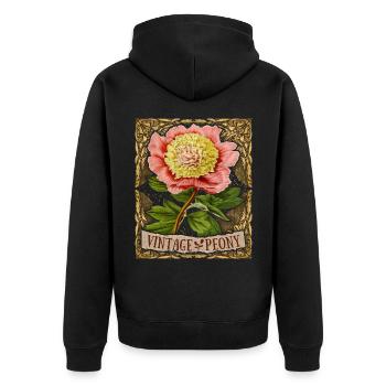 Vintage Pfingstrose, botanisch, Peony-Rose Antik - Unisex Premium Bio Zip Hoodie - Schwarz - Hinten - Nico (187cm)