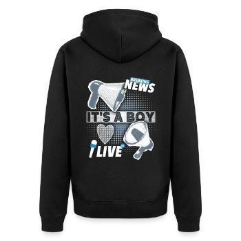 Baby-Junge, Ankündigung mit Megaphon, It's-a-Boy - Unisex Premium Bio Zip Hoodie - Schwarz - Hinten - Nico (187cm)