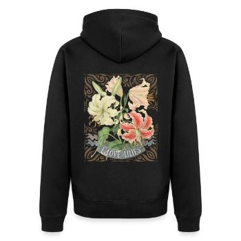 Vintage lily, tiger lily, botanical illustration - Unisex Premium Organic Zip Hoodie - black - Back - Nico (187cm)