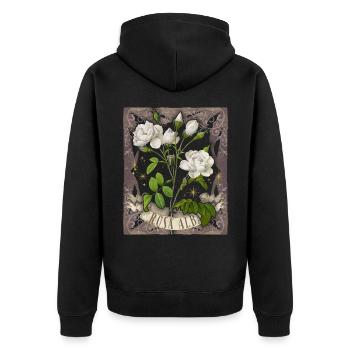 Rose vintage, illustration antique, Rose Redoute - Veste à capuche bio Premium Unisexe - noir - Dos - Nico (187cm)