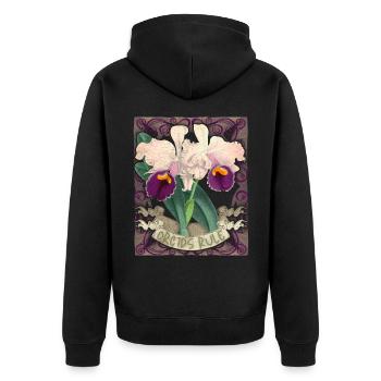Illustration d’orchidées vintage, drôle de dicton - Veste à capuche bio Premium Unisexe - noir - Dos - Nico (187cm)