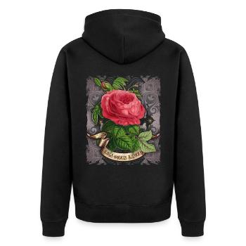 Antike Rose vintage botanische Illustration - Unisex Premium Bio Zip Hoodie - Schwarz - Hinten - Nico (187cm)