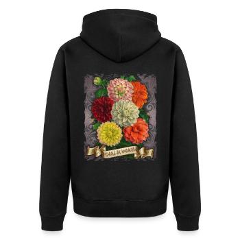 Vintage Dahlien botanische Blumen Illustration - Unisex Premium Bio Zip Hoodie - Schwarz - Hinten - Nico (187cm)