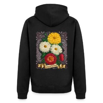 Vintage Chrysantheme Blume botanische Illustration - Unisex Premium Bio Zip Hoodie - Schwarz - Hinten - Nico (187cm)