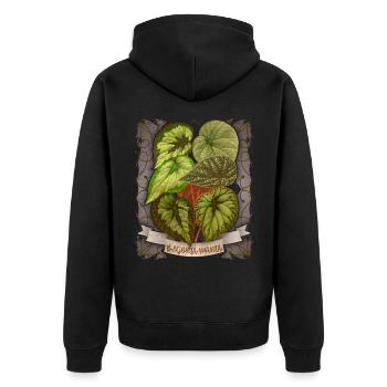 Vintage Begonie Blume botanische Illustration - Unisex Premium Bio Zip Hoodie - Schwarz - Hinten - Nico (187cm)